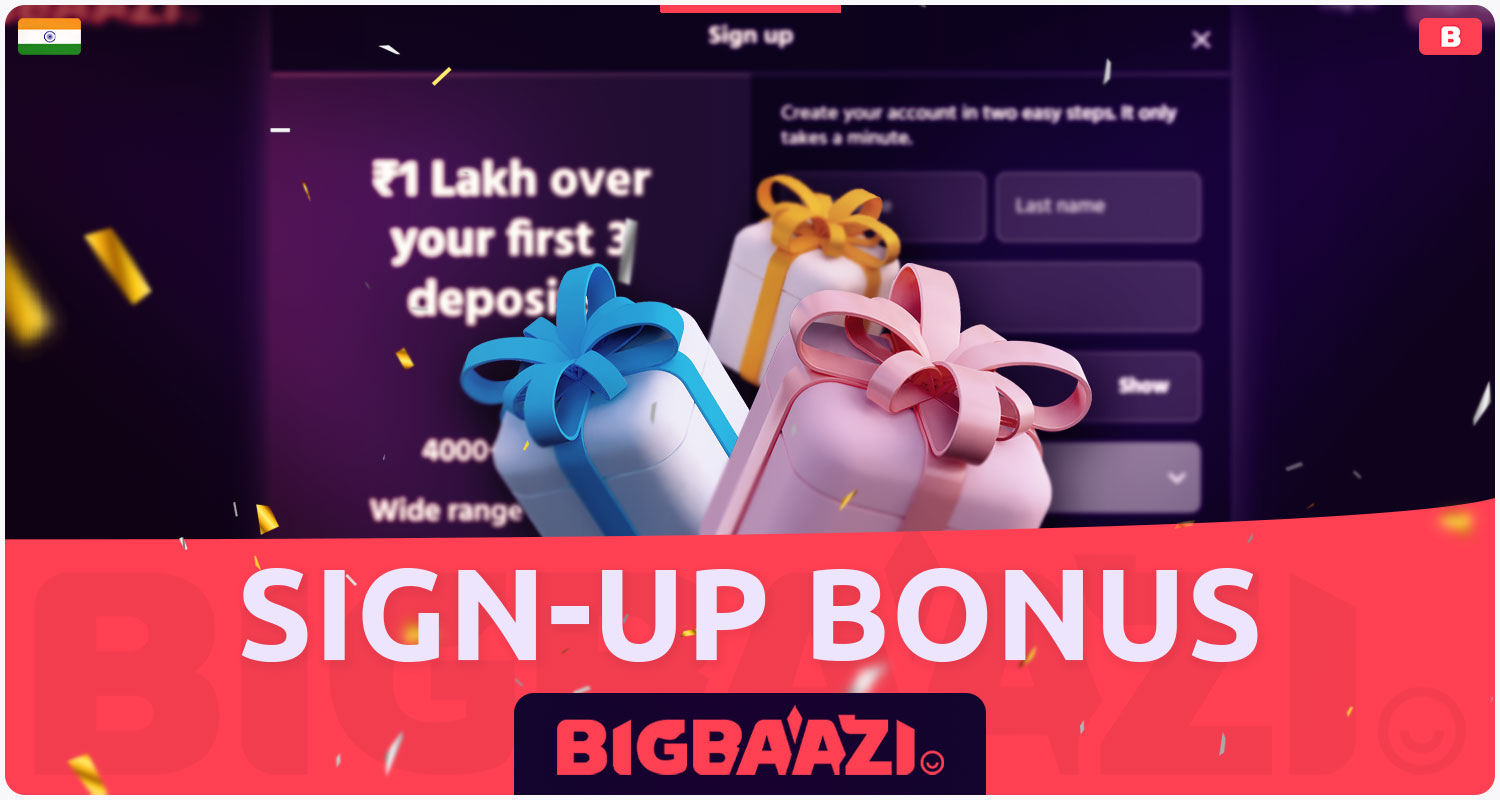 Detailed description of the bonuses provided by the Big Baazi India online casino after registration